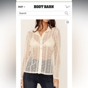 WILD MOSS WOMEN'S LACE BUTTON FRONT SHEER LONG SLEEVE SHIRT - color ivory